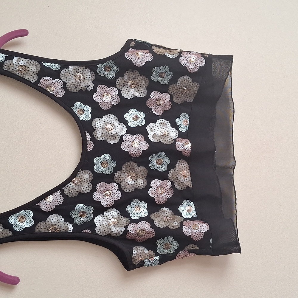 Y2k Tildon Black Sequin Floral Crop Top Y2K